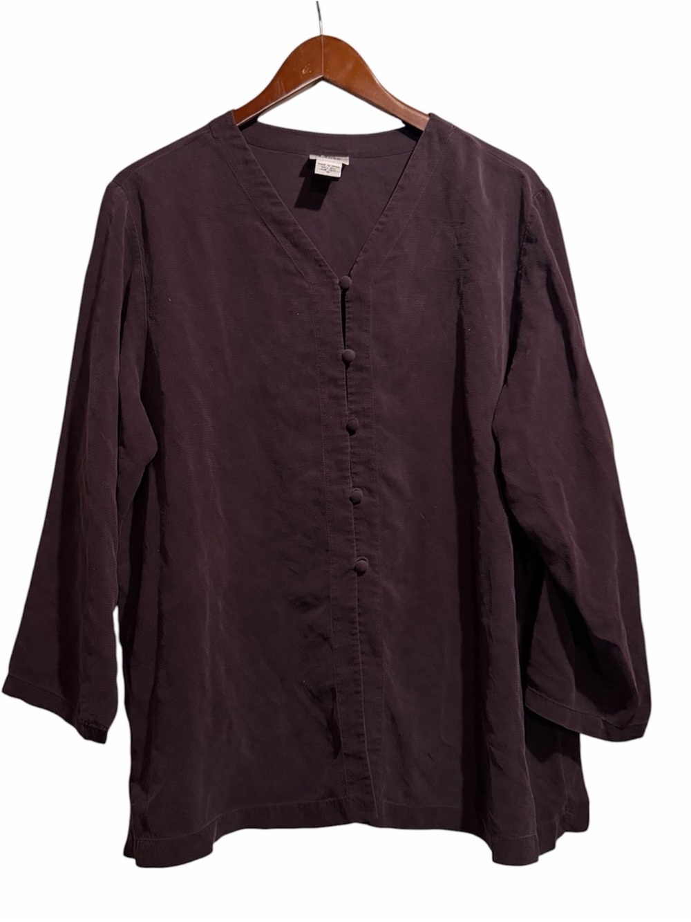 Eileen Fisher Silk Purple Button Down Lagenlook Blouse Size Medium